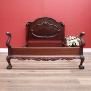 Antique English Double Bed, Mahogany Flame Mahogany Double Bed, Head, Foot, Rail B11162